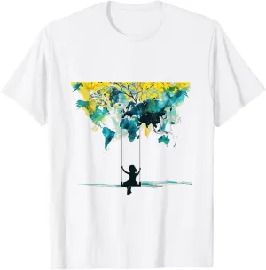 Abstract Tree Art Girl on Swing Silhouette Nature-Inspired T-Shirt