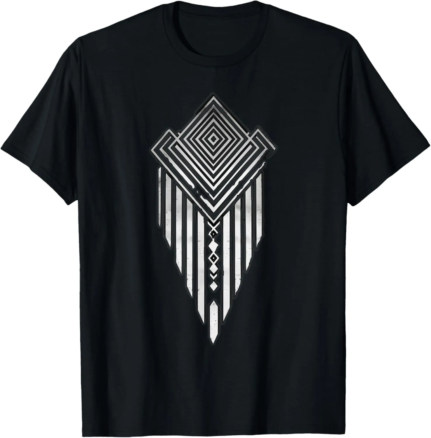 African Ethiopian Silver Metal Geometric Pattern T-Shirt