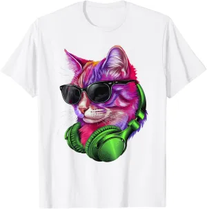 Cat Headphones Raver Animal Techno Rave EDM Music Festival T-Shirt