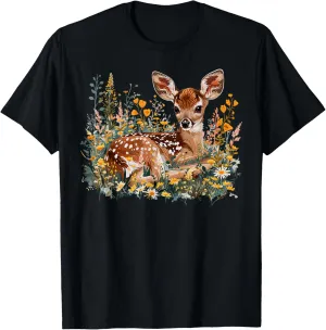 Cottagecore Cute Fawn Graphic Floral Baby Deer Nature Lover T-Shirt