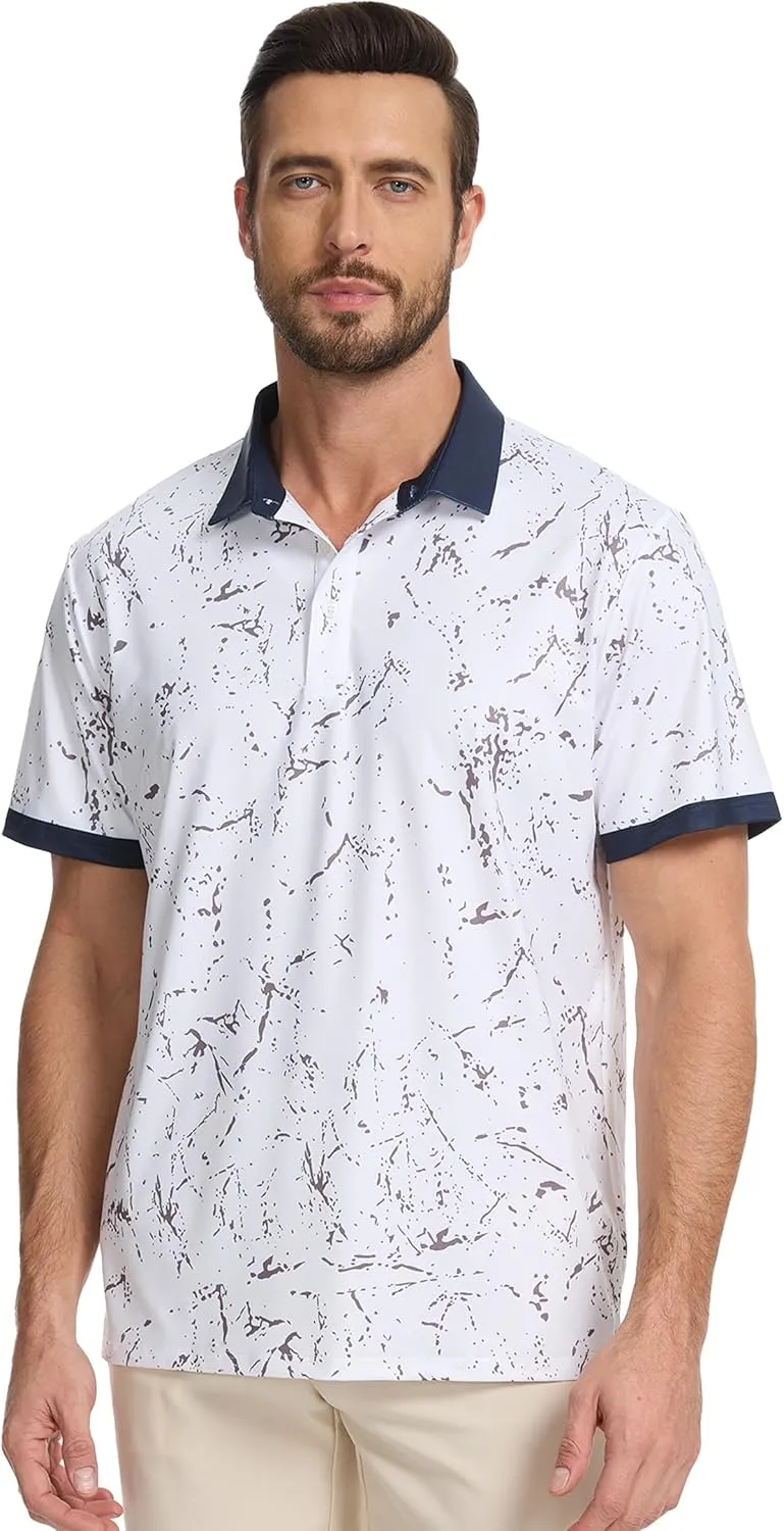 Golf Shirts for Men Dry Fit Moisture Wicking Short Sleeve Performance Print Polo Shirts