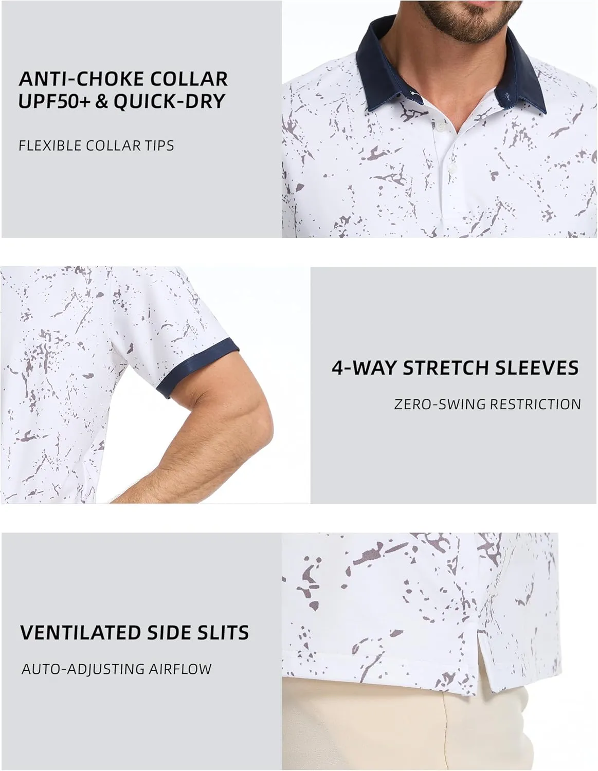 Golf Shirts for Men Dry Fit Moisture Wicking Short Sleeve Performance Print Polo Shirts
