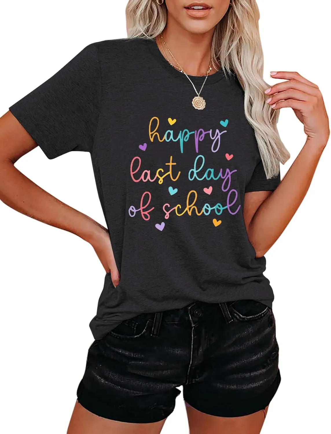 Happy Last Day of School Shirt for Teachers Women Teacher Life T-Shirt School Graduation Tee Appreciation Gift Blouse