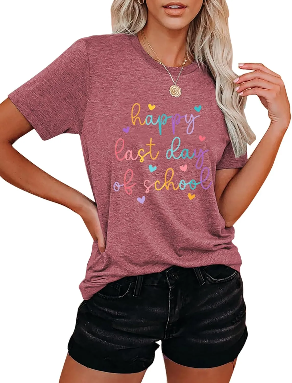 Happy Last Day of School Shirt for Teachers Women Teacher Life T-Shirt School Graduation Tee Appreciation Gift Blouse