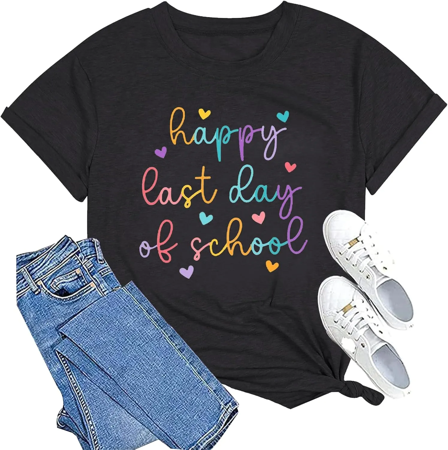 Happy Last Day of School Shirt for Teachers Women Teacher Life T-Shirt School Graduation Tee Appreciation Gift Blouse