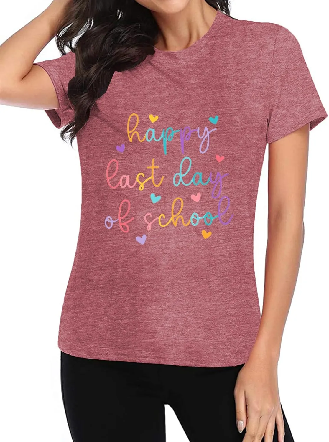 Happy Last Day of School Shirt for Teachers Women Teacher Life T-Shirt School Graduation Tee Appreciation Gift Blouse