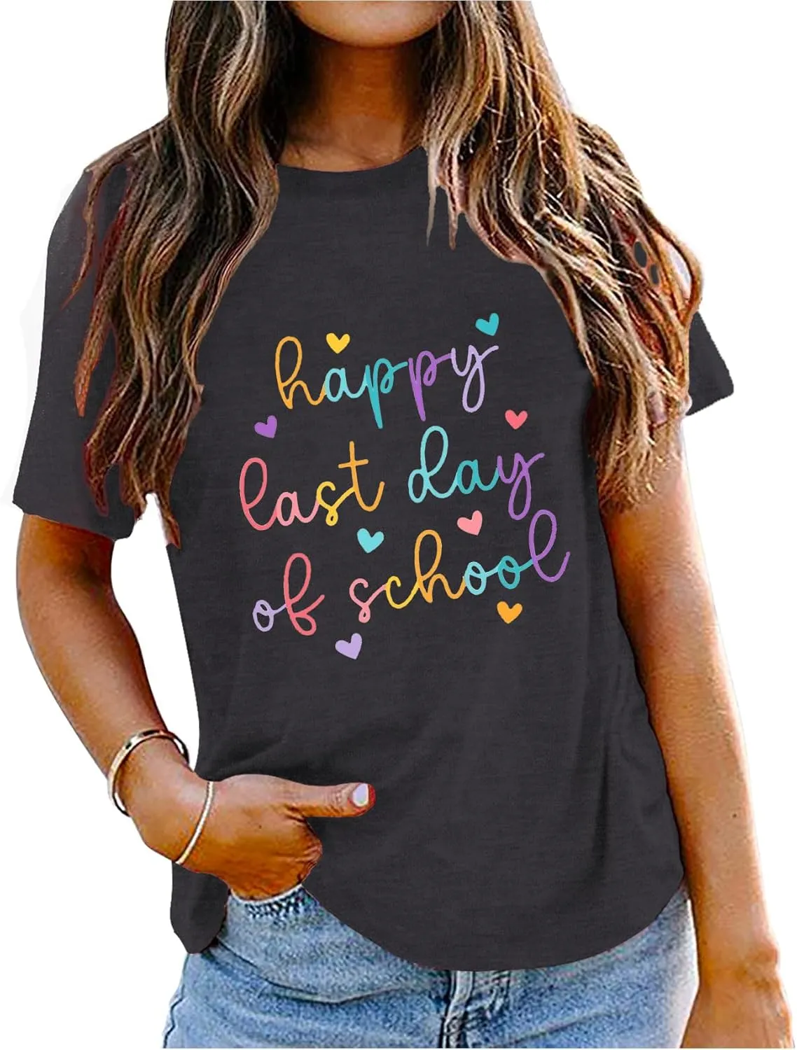 Happy Last Day of School Shirt for Teachers Women Teacher Life T-Shirt School Graduation Tee Appreciation Gift Blouse