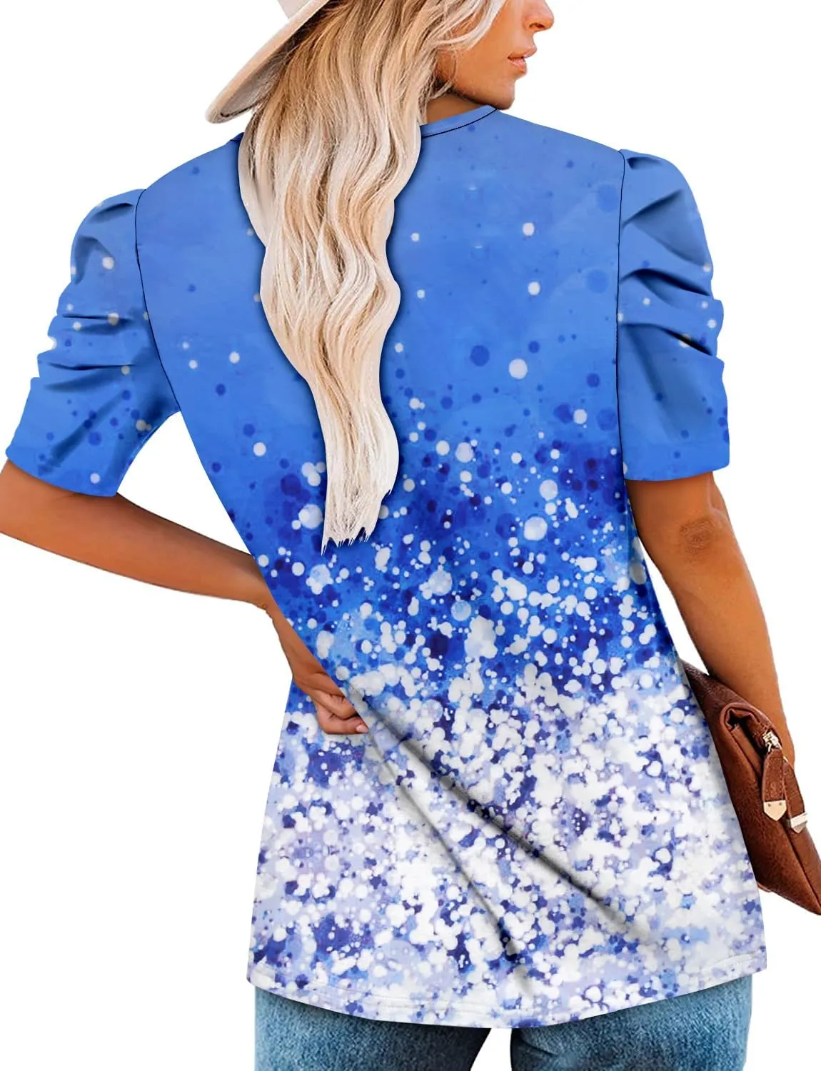 KISSMODA Tops for Womens Summer Cute Short Sleeve Shirts Trendy Notched Neck Blouses Casual Loose Pleated Tunics S-3Xl