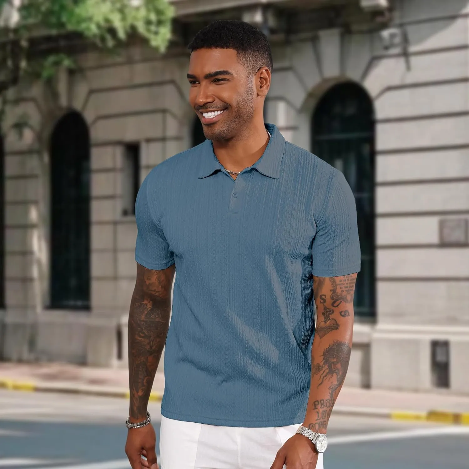 LOGEEYAR Mens Knit Polo Shirts Short Sleeve Regular Fit Textured Polo T-Shirts Summer Casual Collared Golf Shirts