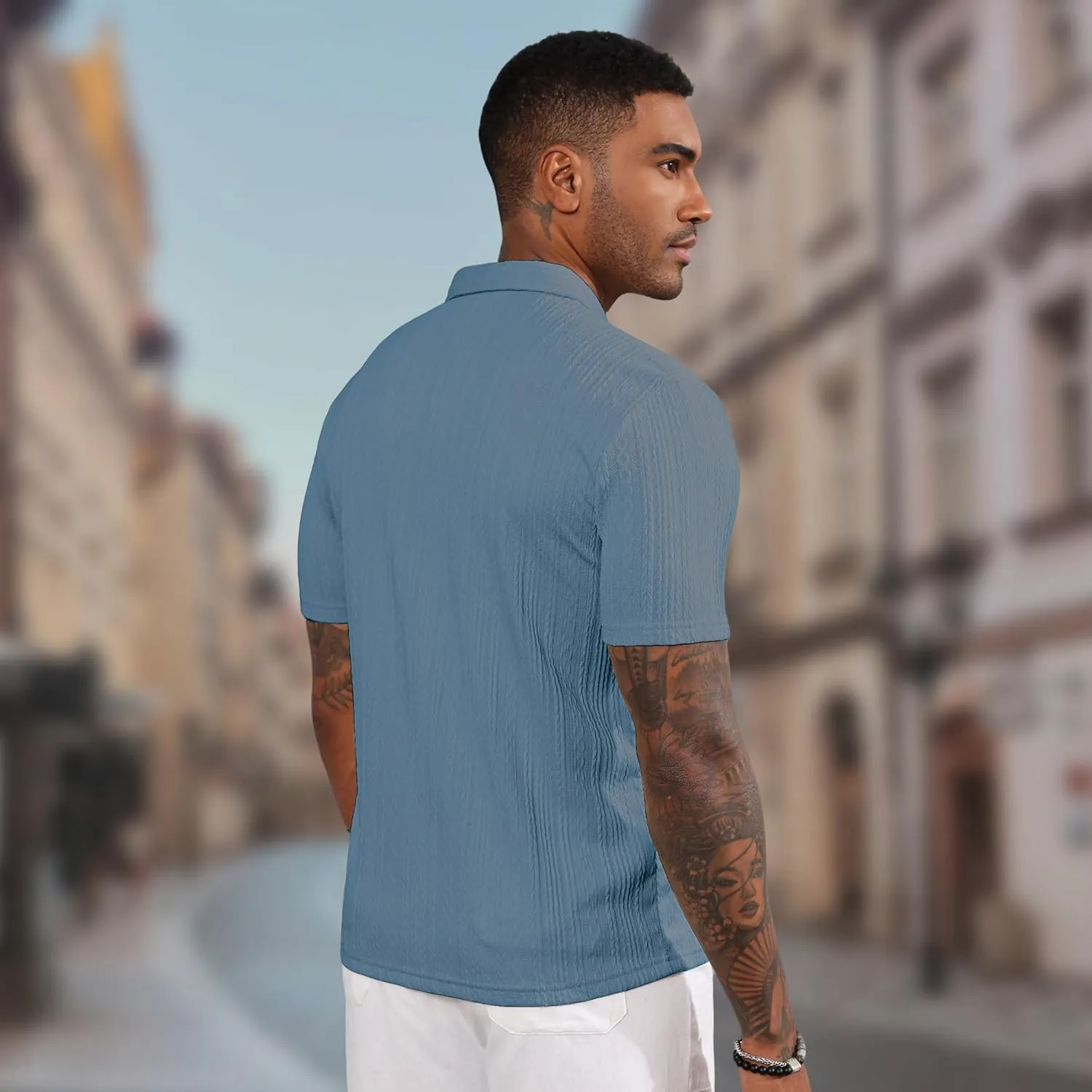LOGEEYAR Mens Knit Polo Shirts Short Sleeve Regular Fit Textured Polo T-Shirts Summer Casual Collared Golf Shirts