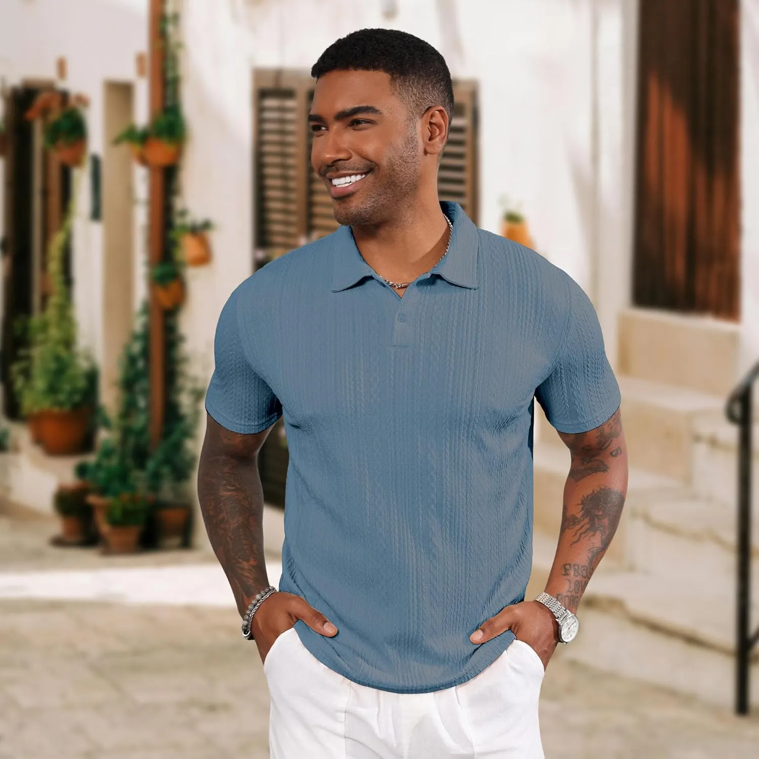 LOGEEYAR Mens Knit Polo Shirts Short Sleeve Regular Fit Textured Polo T-Shirts Summer Casual Collared Golf Shirts