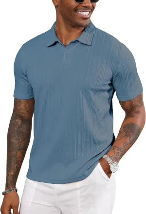 LOGEEYAR Mens Knit Polo Shirts Short Sleeve Regular Fit Textured Polo T-Shirts Summer Casual Collared Golf Shirts