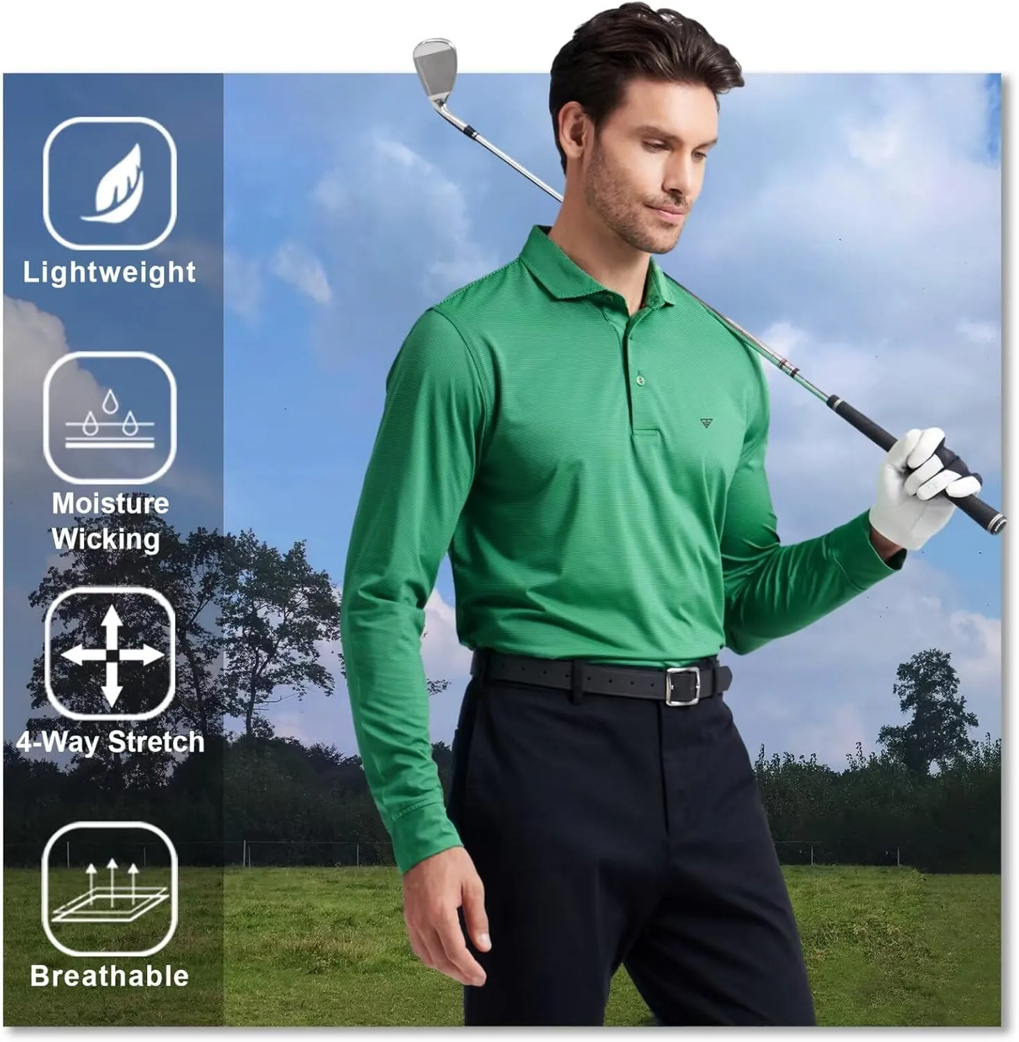 M MAELREG Short and Long Sleeve Polo Shirts for Men Dry Fit Performance Moisture Wicking Sport Pin Striped Mens Golf Shirts
