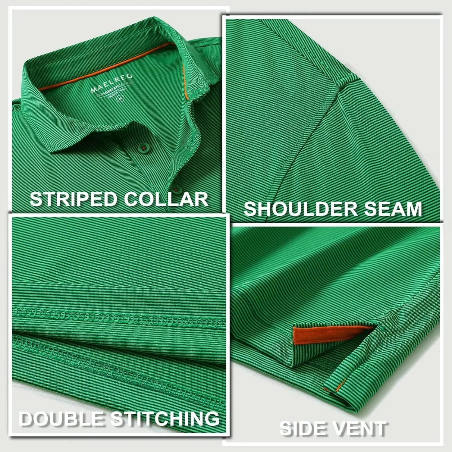 M MAELREG Short and Long Sleeve Polo Shirts for Men Dry Fit Performance Moisture Wicking Sport Pin Striped Mens Golf Shirts