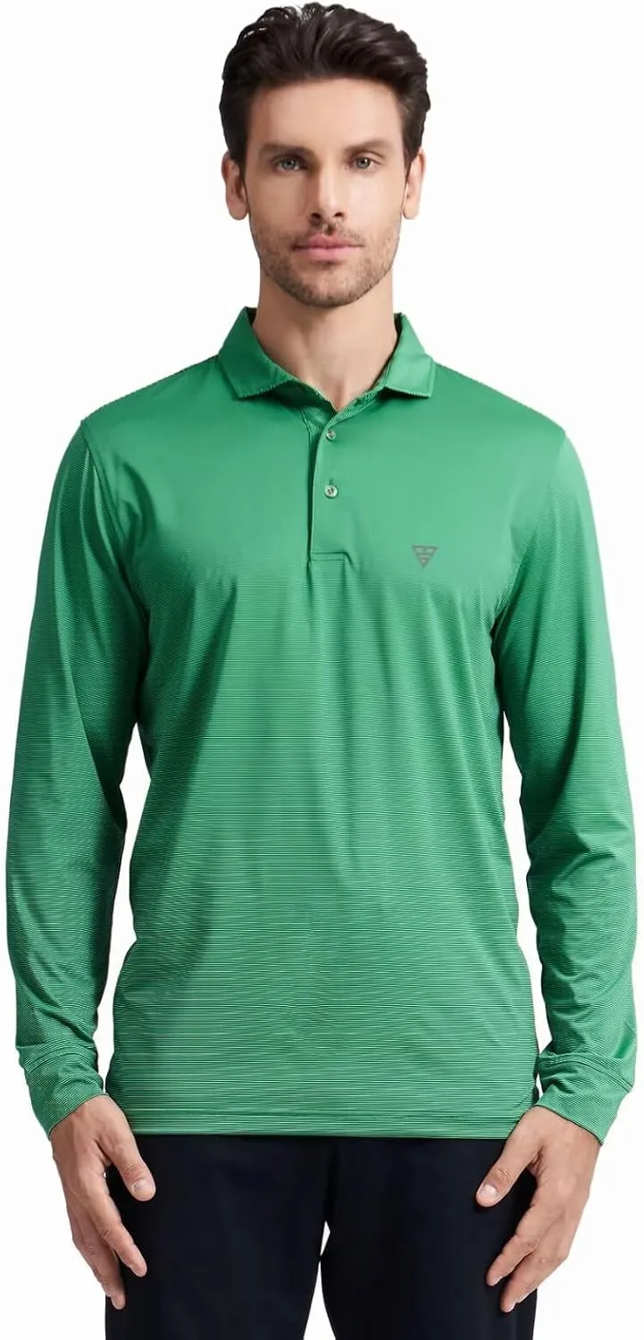 M MAELREG Short and Long Sleeve Polo Shirts for Men Dry Fit Performance Moisture Wicking Sport Pin Striped Mens Golf Shirts