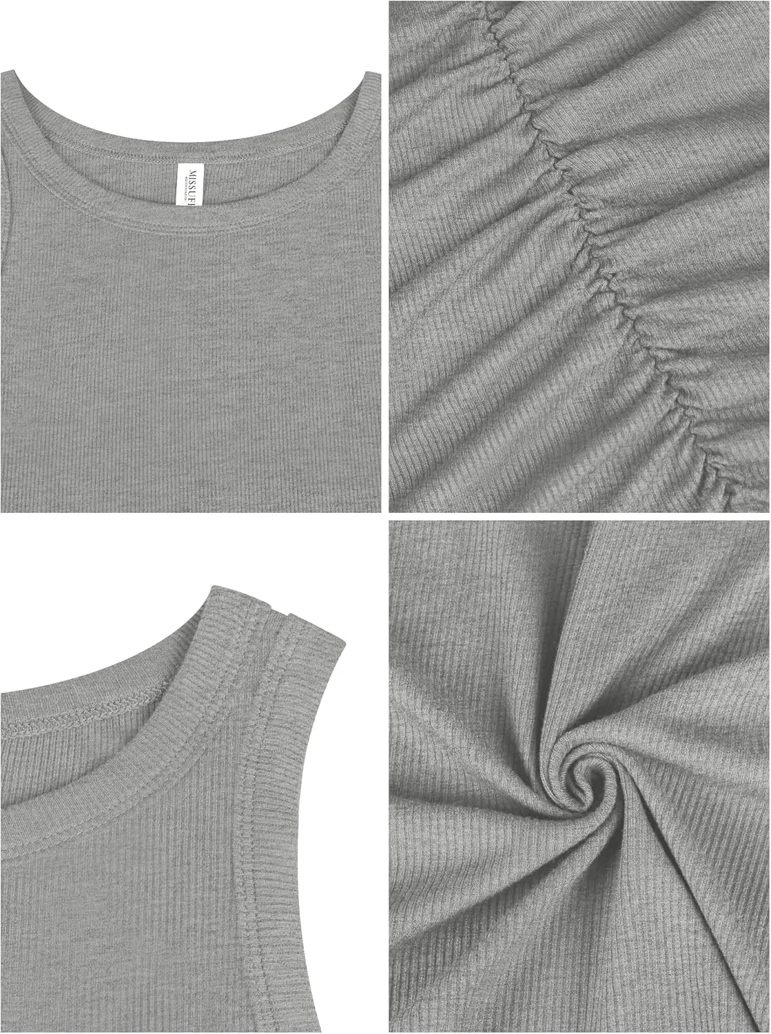 Missufe Women's 2025 Summer Sleeveless Tank Dress Round Neck Ruched Bodycon Ribbed Slim Fit Sheath Casual Mini Dress