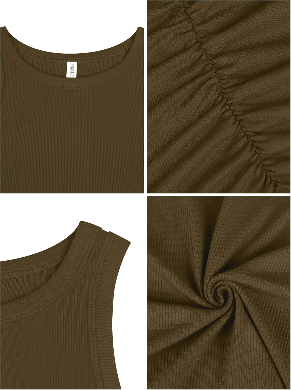 Missufe Women's 2025 Summer Sleeveless Tank Dress Round Neck Ruched Bodycon Ribbed Slim Fit Sheath Casual Mini Dress
