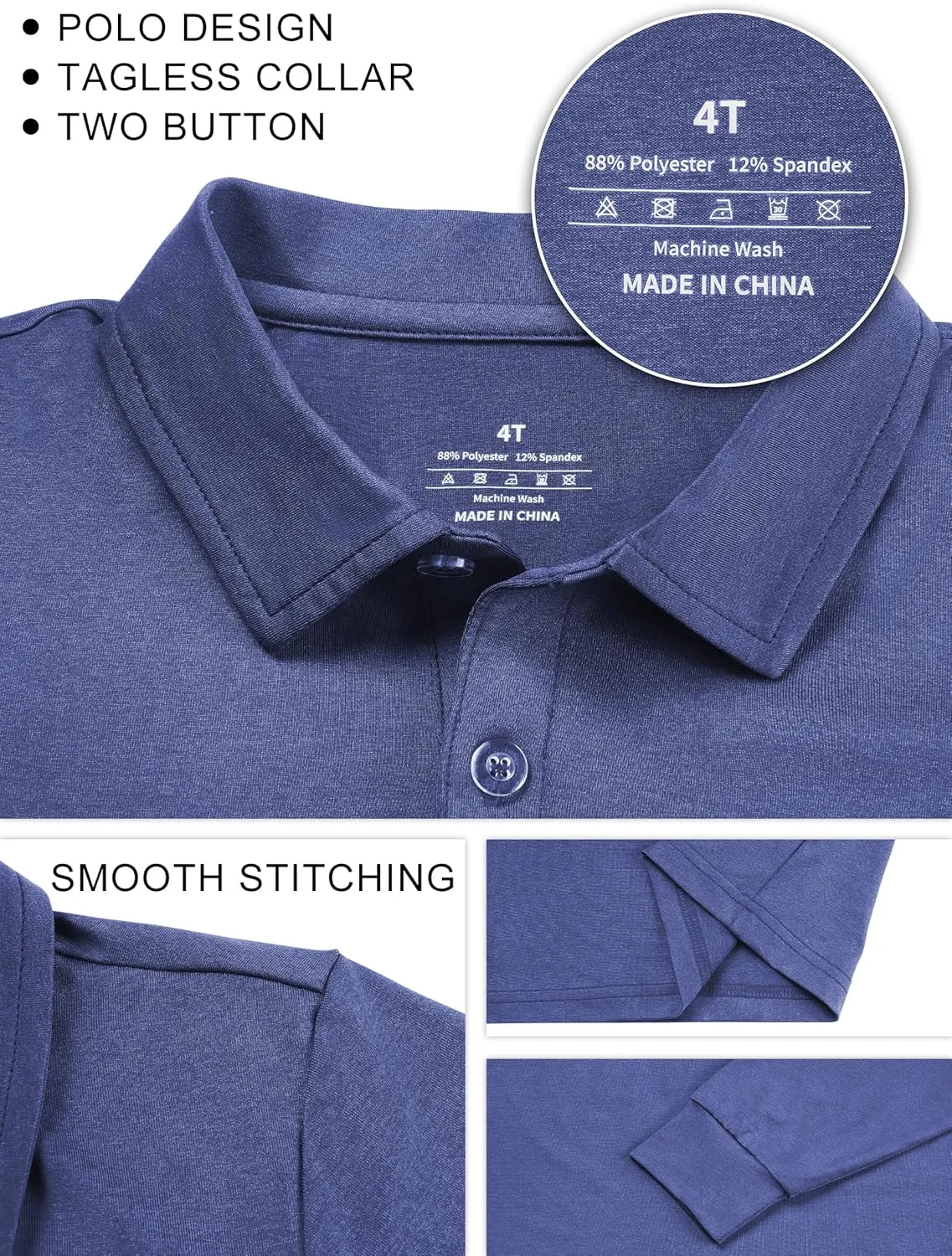 QBK Toddler to Youth Boys' Performance Golf Polo Kids Athletic Moisture Wicking Long Sleeve Shirts School Uniform