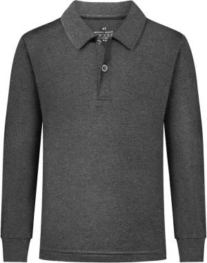 QBK Toddler to Youth Boys' Performance Golf Polo Kids Athletic Moisture Wicking Long Sleeve Shirts School Uniform