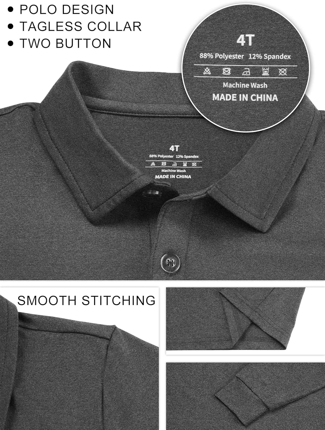 QBK Toddler to Youth Boys' Performance Golf Polo Kids Athletic Moisture Wicking Long Sleeve Shirts School Uniform