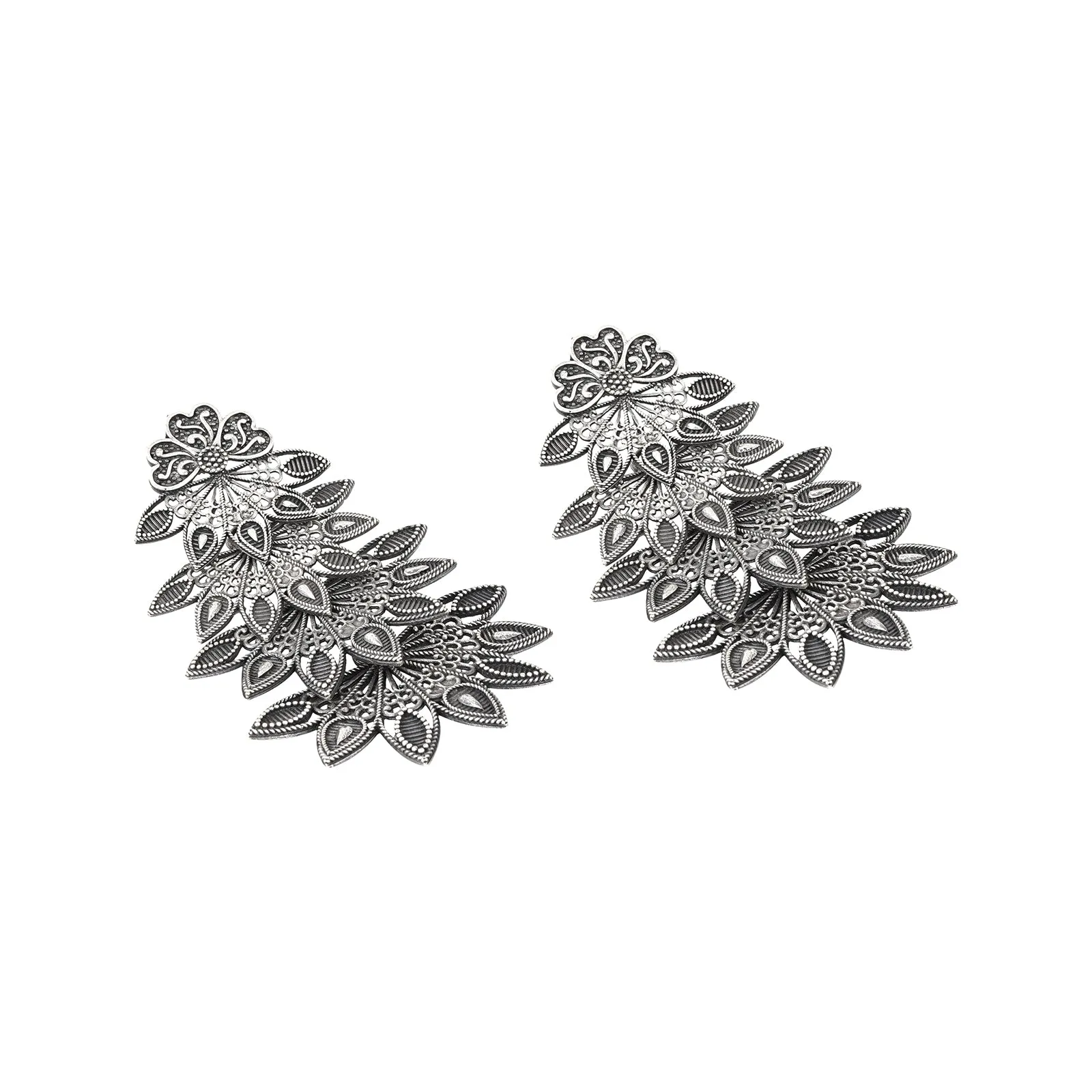 Teejh Abhinaya Silver Oxidised Floral Earrings