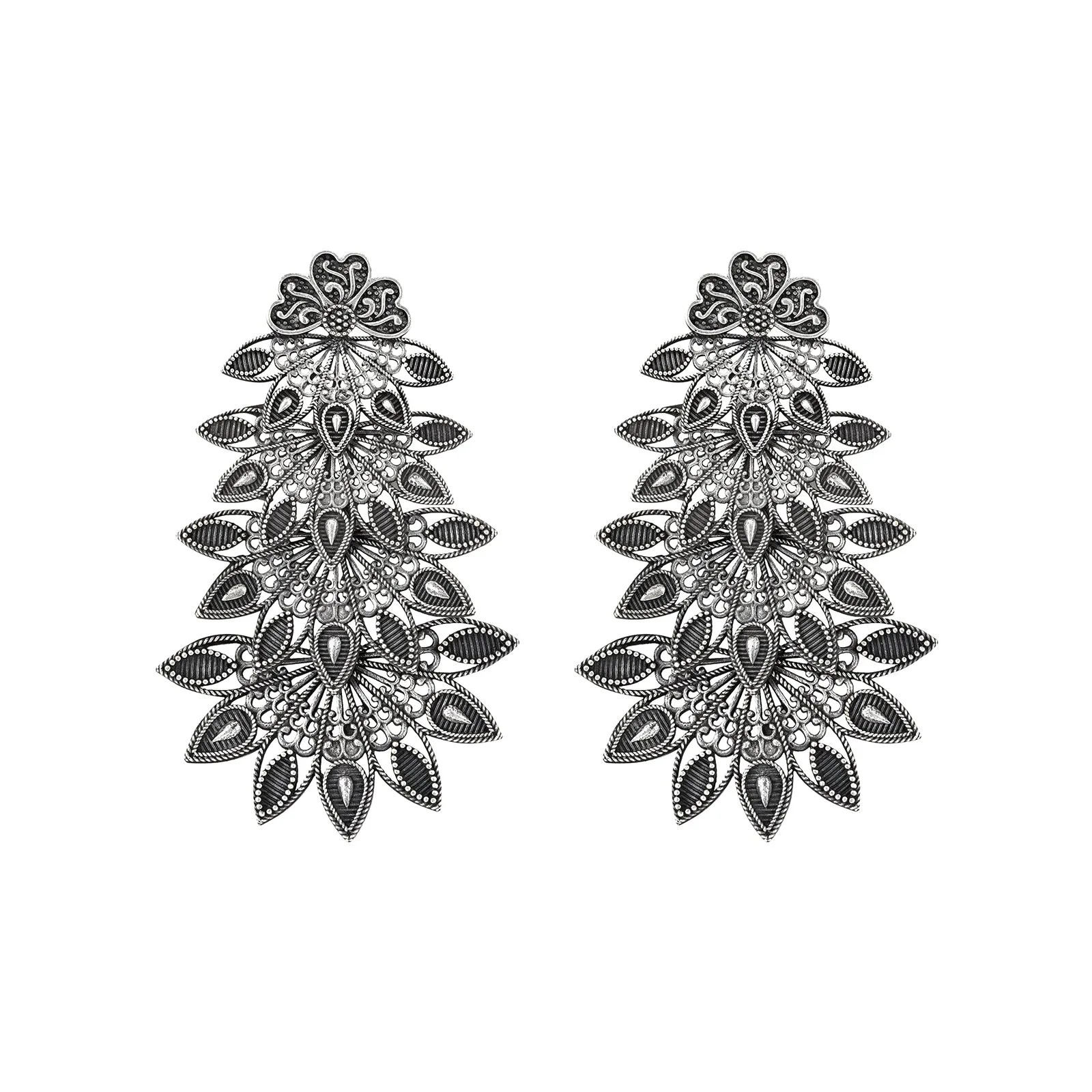Teejh Abhinaya Silver Oxidised Floral Earrings