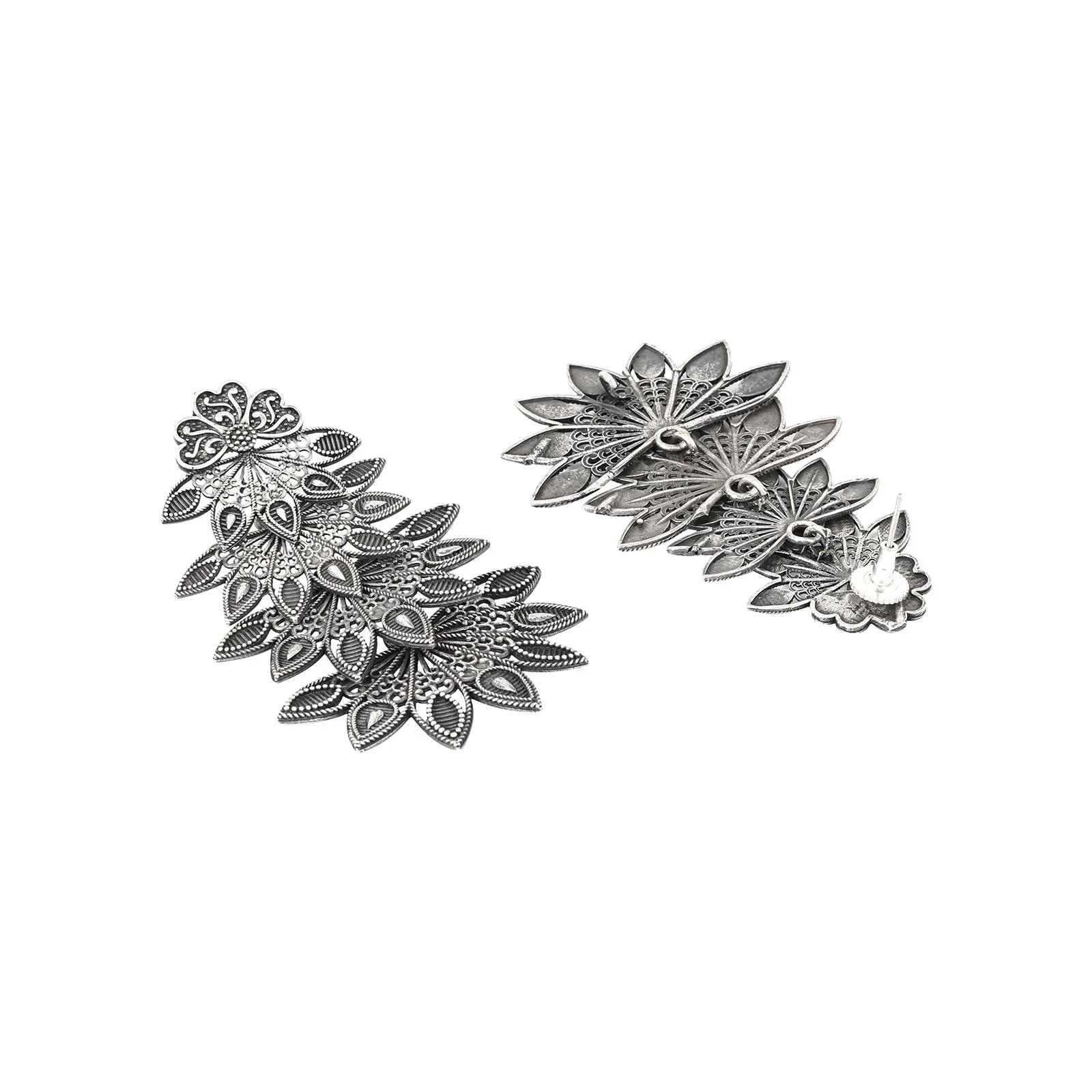 Teejh Abhinaya Silver Oxidised Floral Earrings