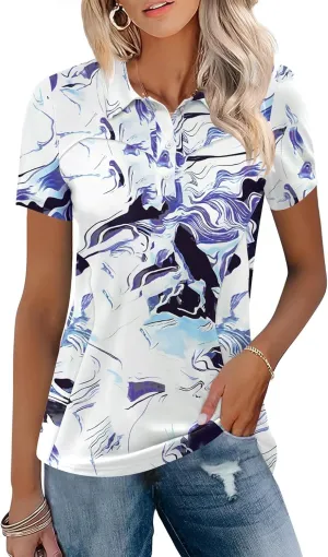 TFSDOD Womens Golf Polo Shirts Collared Short Sleeve T Shirt Lightweight Moisture Wicking Polo Casual 3 Buttons Outfits