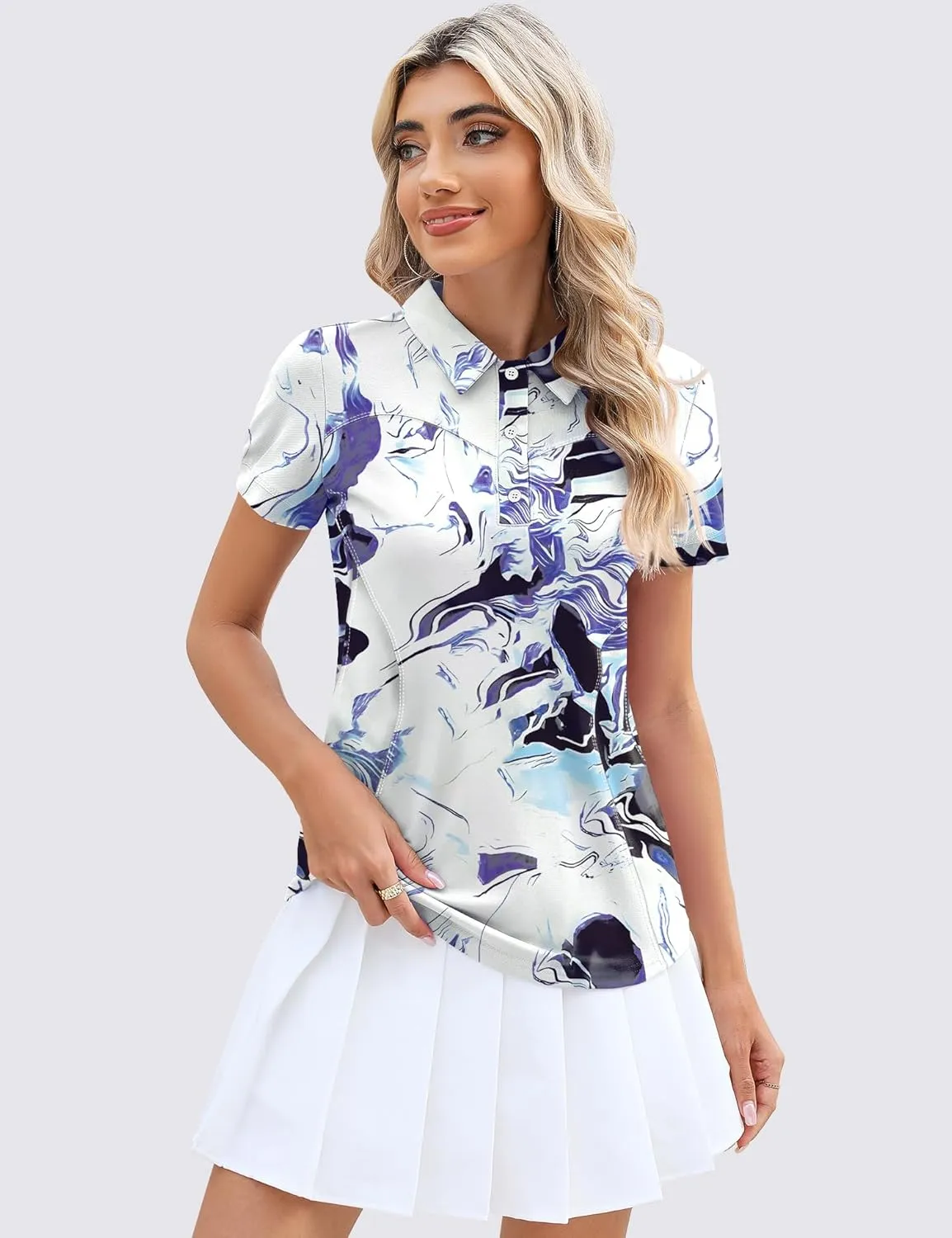 TFSDOD Womens Golf Polo Shirts Collared Short Sleeve T Shirt Lightweight Moisture Wicking Polo Casual 3 Buttons Outfits