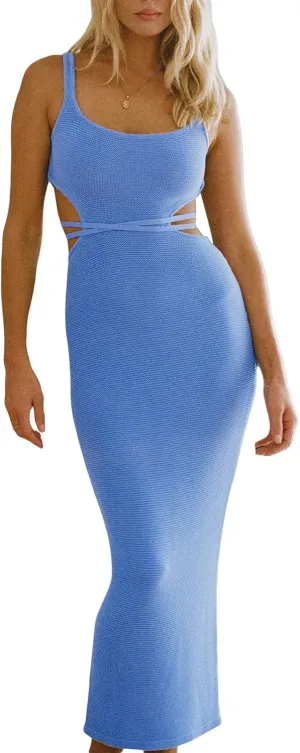 Women Sexy Backless Knit Bodycon Midi Dress