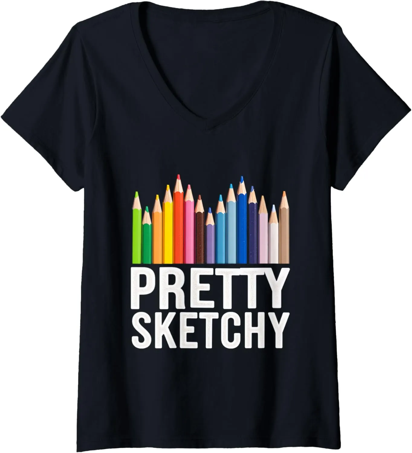 Womens Pretty Sketchy Art Creativity Sketch Artist Colorful V-Neck T-Shirt